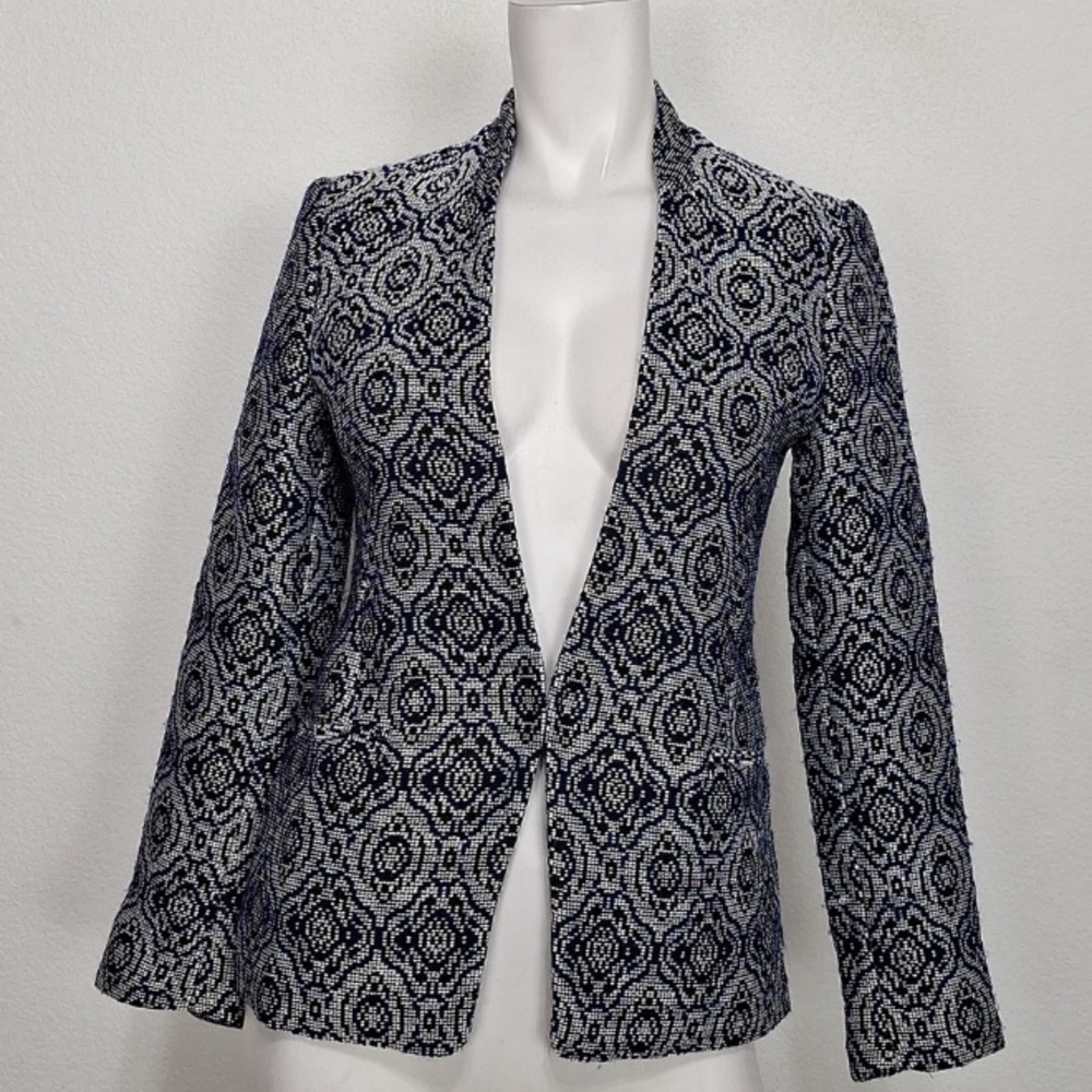 Banana Republic Blue White Patterned Business Casual Tailored Blazer Size OP